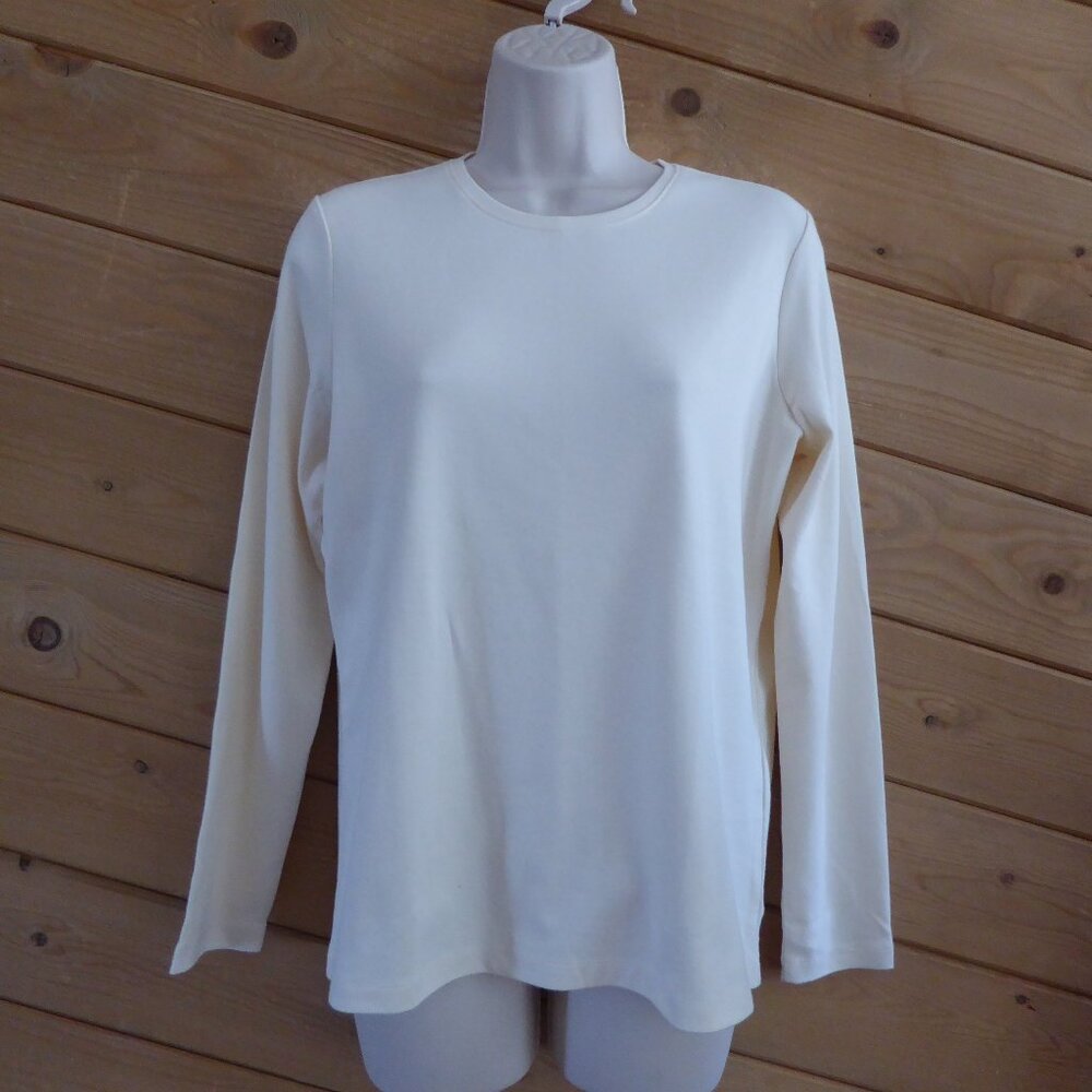 L.L.Bean Cream Off White Long Sleeve 100% Cotton Basic Shirt Top Size S